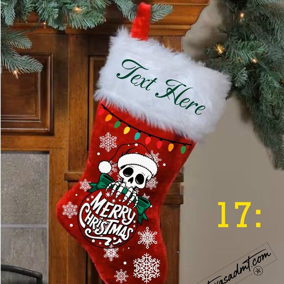 Personalized Merry Christmas Stocking Name/Custom Red Plush with Printed Lights - Picture 15 of 16